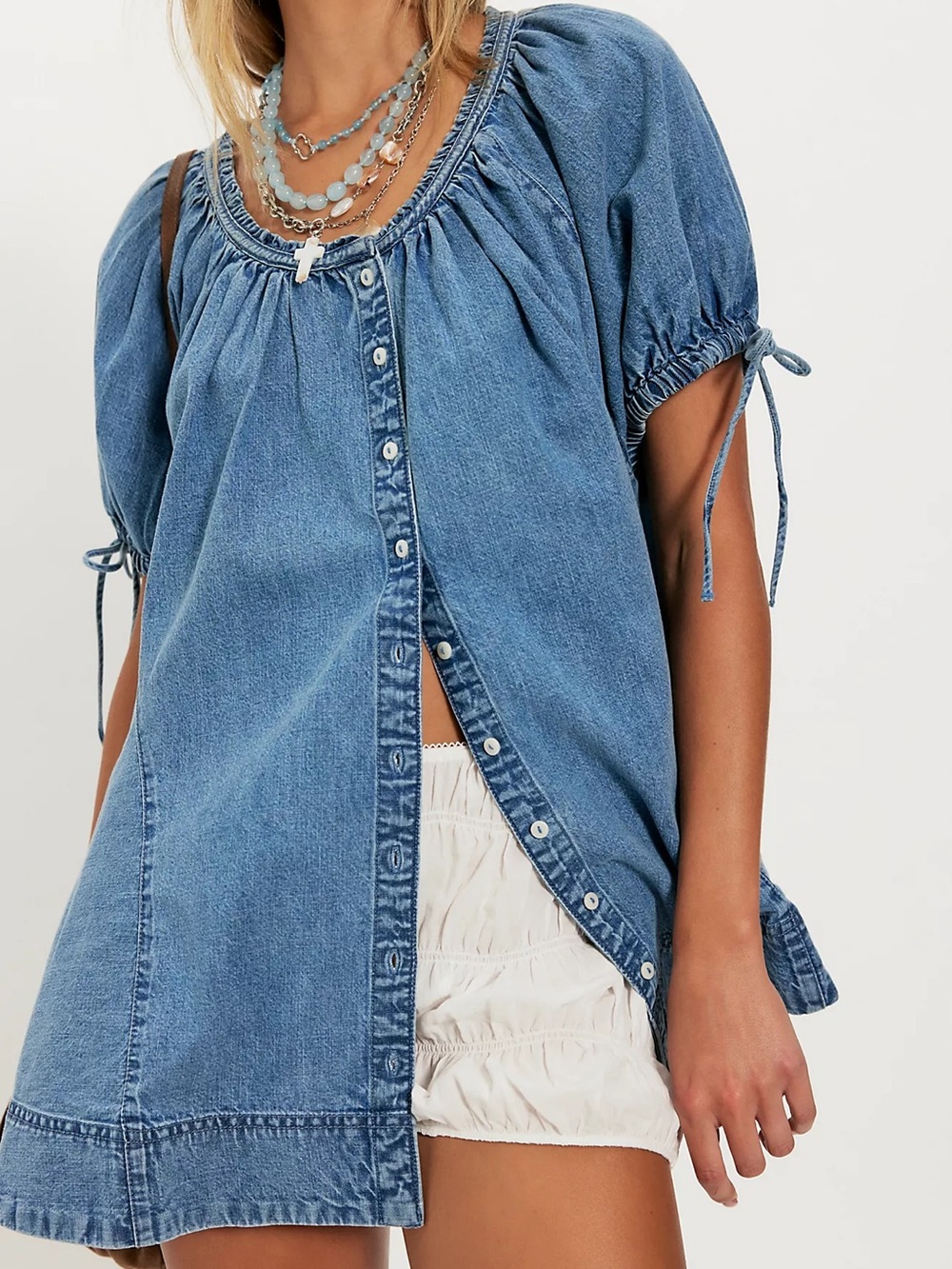 NWT Free People Farley Chambray Tunic in True Blue Light Wash - Picture 2 of 7